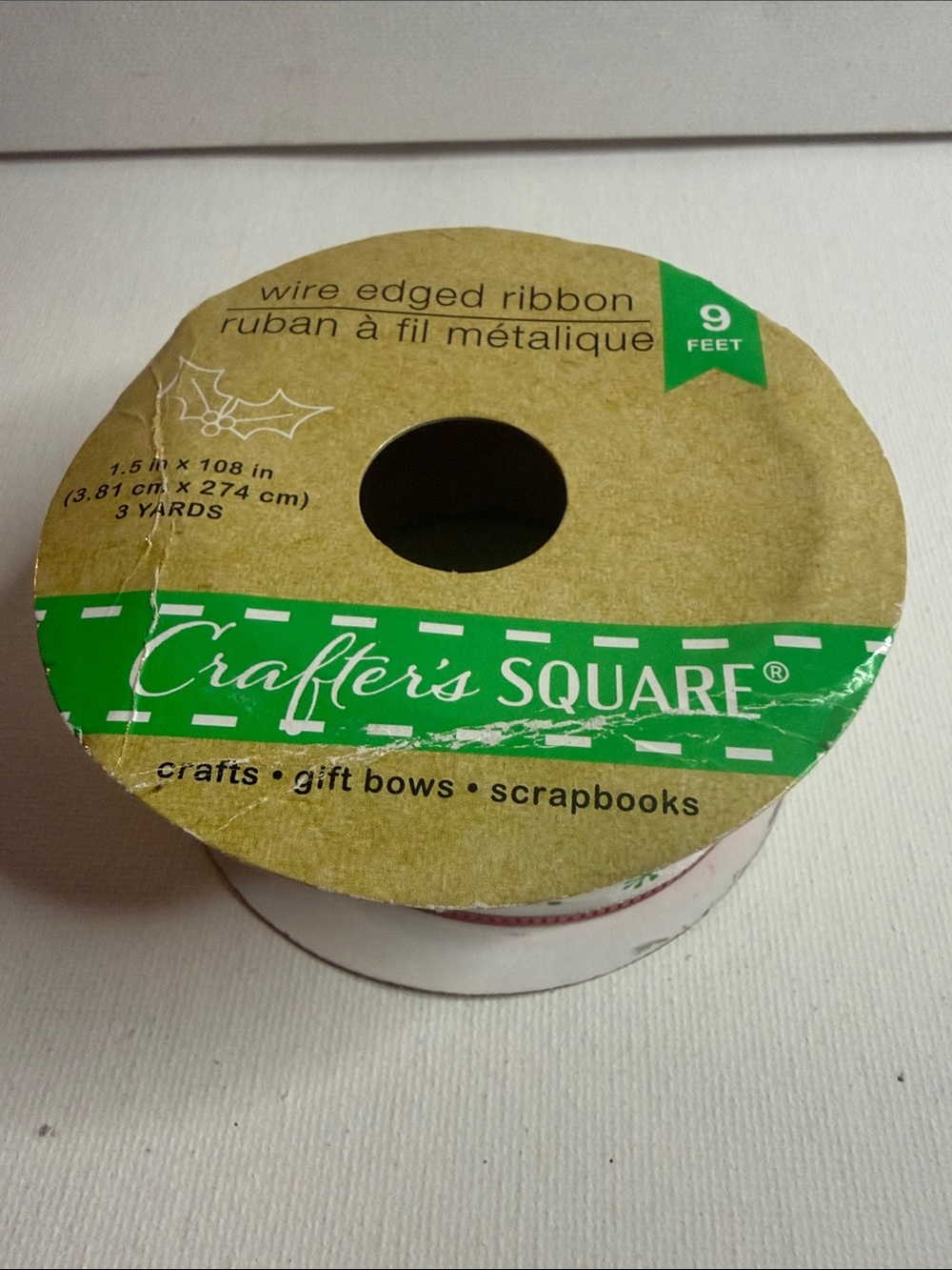 Crafter's Square White Wire-Edged Ribbon - Holiday Gift & Craft Ribbon, 9 ft - Picture 3 of 5
